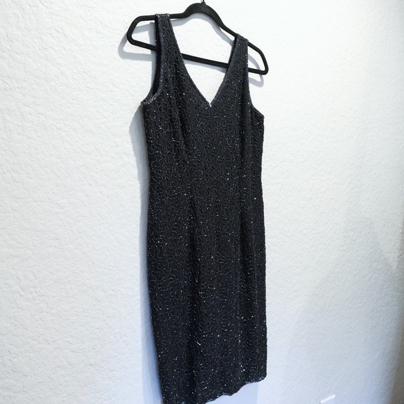 Vintage 80s JMD New York Beaded Black Cocktail Dress, Size PM - Picture 3 of 8